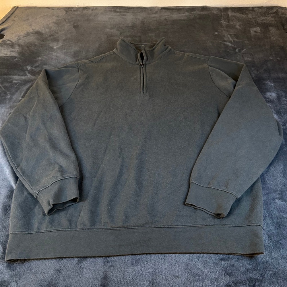 Croft & Barrow Pullover 1/4 Zip Mens Large Mock Neck Sweatshirt Olive Green Gray